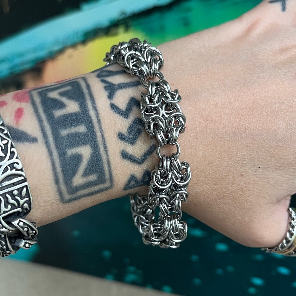 Maille chain stainless steel double bizantine link bracelet . Handmade - Picture 8 of 16